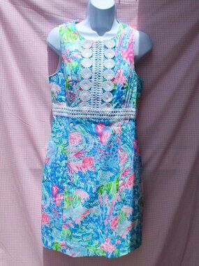Lilly Pulitzer Dress "Railee" Fished My Wish size 4 Cotton Hidden Fishes